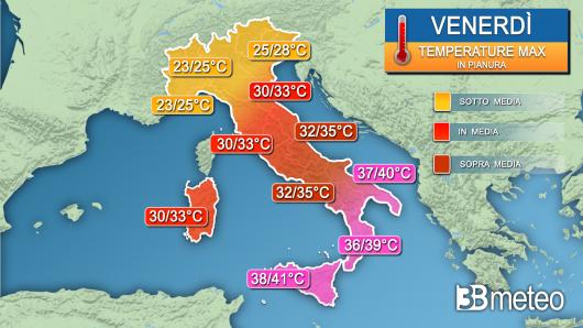 Temperature massime venerdì