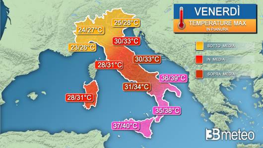Temperature massime venerdì