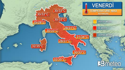 Temperature massime venerdì
