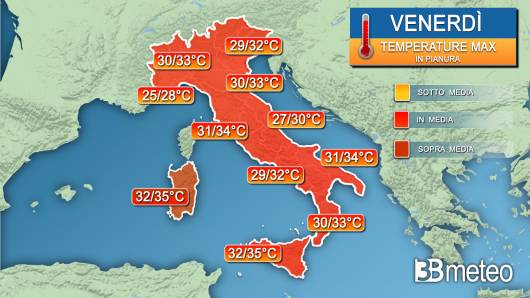 Temperature massime venerdì