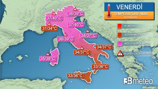 Temperature massime venerdì