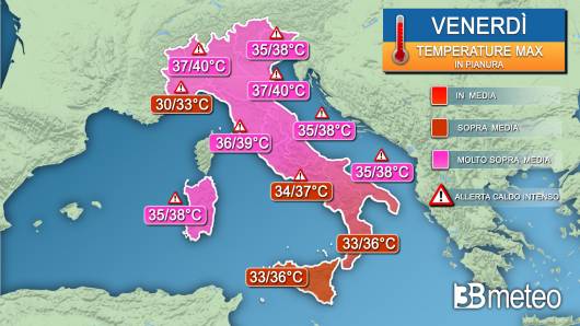 Temperature massime venerdì