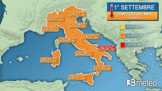 Temperature massime venerdì