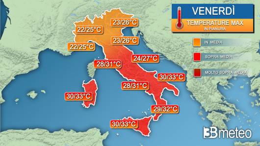 Temperature massime venerdì