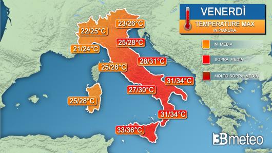 Temperature massime venerdì
