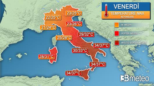 Temperature massime venerdì