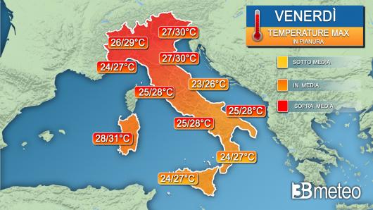 Temperature massime venerdì