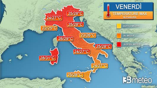 Temperature massime venerdì