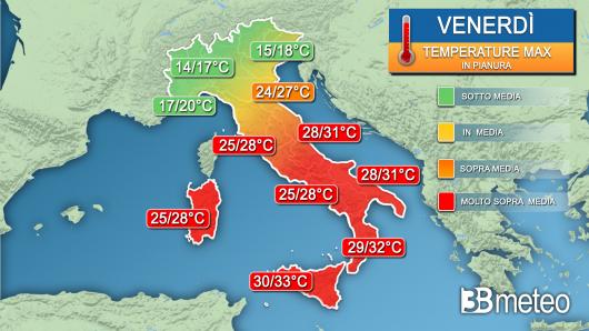 Temperature massime venerdì