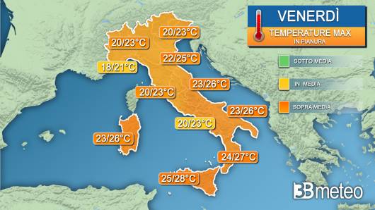 Temperature massime venerdì
