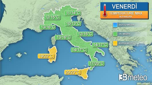 Temperature massime venerdì