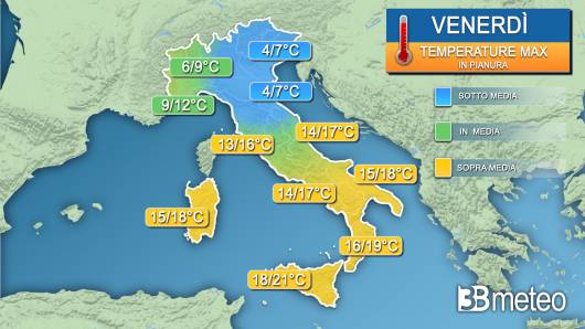 Temperature massime venerdì