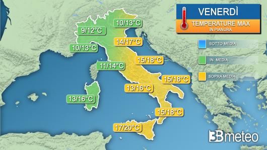 Temperature massime venerdì