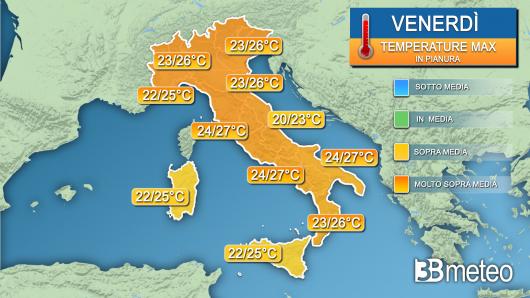 Temperature massime venerdì