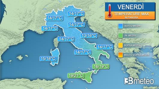 Temperature massime venerdì