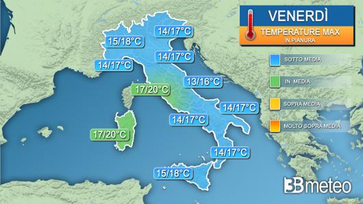 Temperature massime venerdì