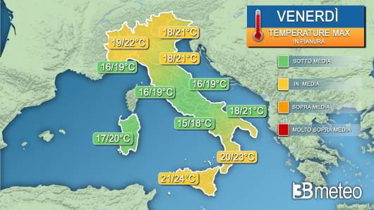Temperature massime venerdì