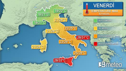 Temperature massime venerdì