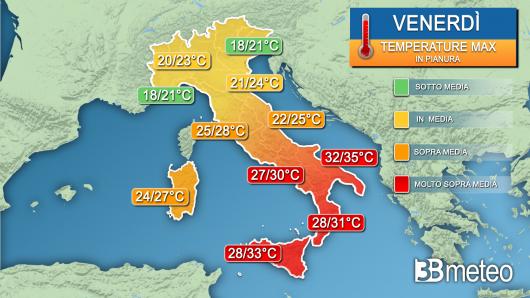 Temperature massime venerdì