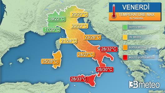 Temperature massime venerdì