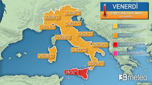 Temperature massime venerdì