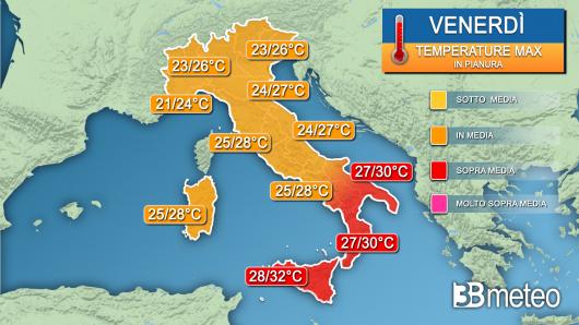 Temperature massime venerdì