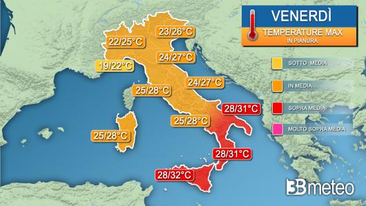 Temperature massime venerdì