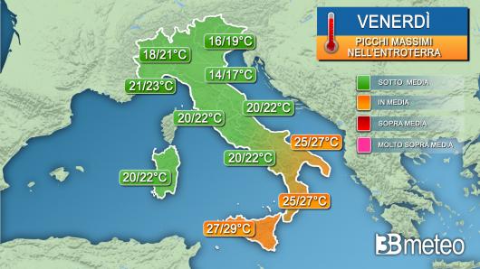 Temperature massime venerdì