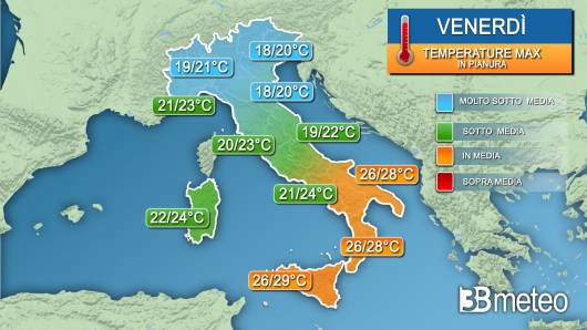 Temperature massime venerdì