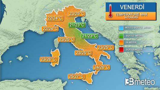 Temperature massime venerdì
