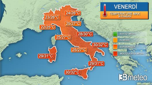Temperature massime venerdì