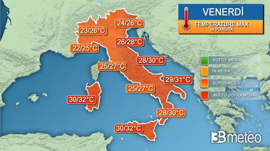 Temperature massime venerdì
