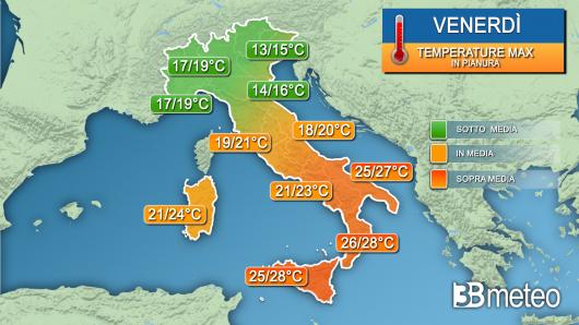 Temperature massime venerdì