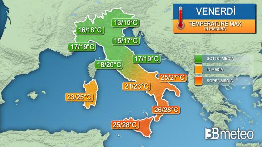 Temperature massime venerdì