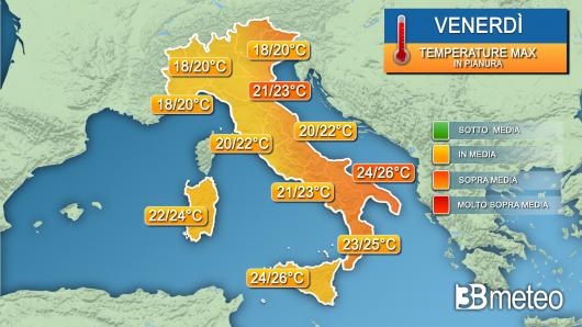 Temperature massime venerdì
