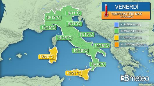 Temperature massime venerdì