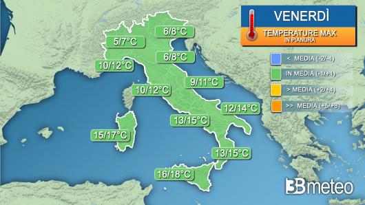 Temperature massime venerdì
