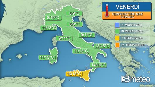 Temperature massime venerdì