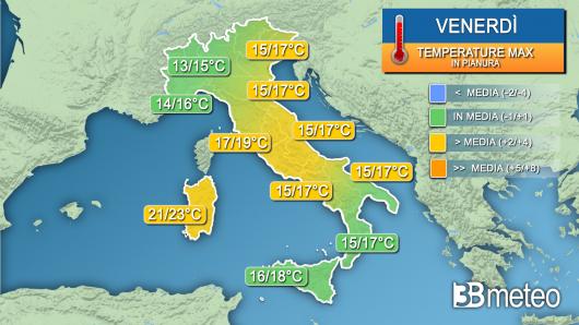 Temperature massime venerdì