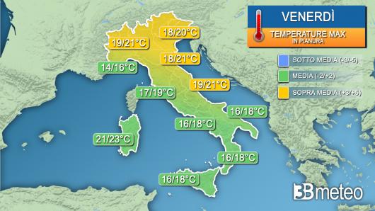 Temperature massime venerdì