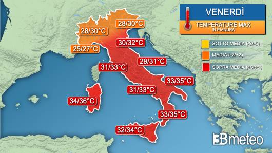 Temperature massime venerdì