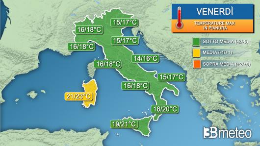 Temperature massime venerdì