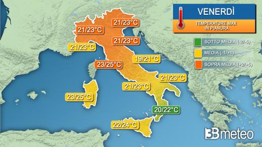 Temperature massime venerdì