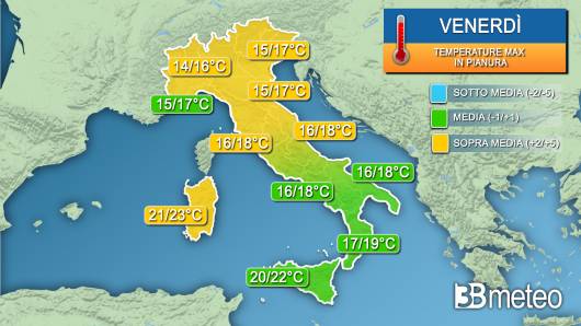 Temperature massime venerdì