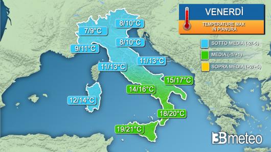 Temperature massime venerdì