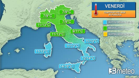 Temperature massime venerdì