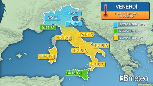 Temperature massime venerdì