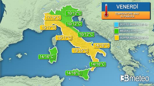 Temperature massime venerdì
