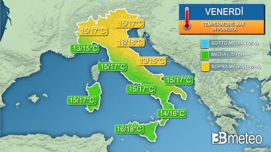 Temperature massime venerdì