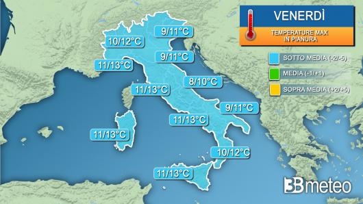 Temperature massime venerdì